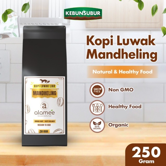 

ALAMEE Kopi Luwak Mandheling Arabica Bubuk Halus Kopi Arabika Tanpa Gula Medium Dark Roast 250gr kebunsubur