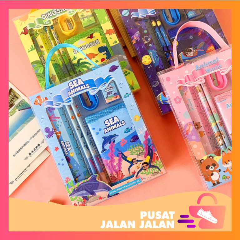 

PJJ - S5926 Alat Tulis Set Karakter / Stationery Set / Alat Tulis Set 6 in 1 Hadiah Souvenir / Paket Alat Tulis + Dompet Anak