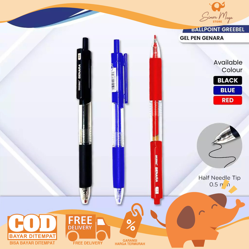 

GREEBEL Retractable Gel Pen 0.5mm GP-508 GENARA Pulpen Gel Cetek SATUAN Murah