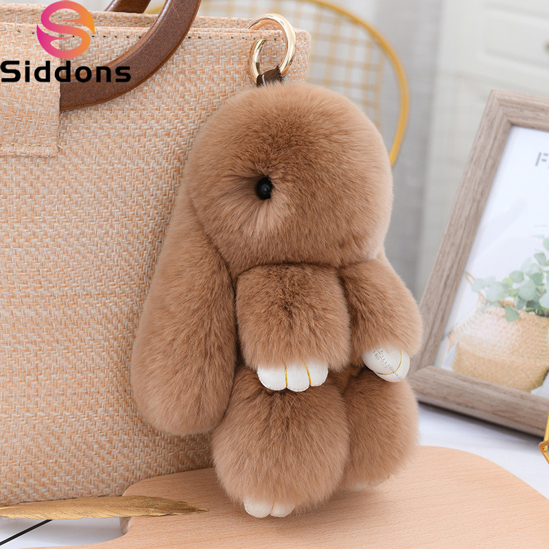 Luxury 15cm Real Rex Rabbit Fur Keychain Lovely Play Dead Rabbit Key Ring Girls Key Bag Decoration E