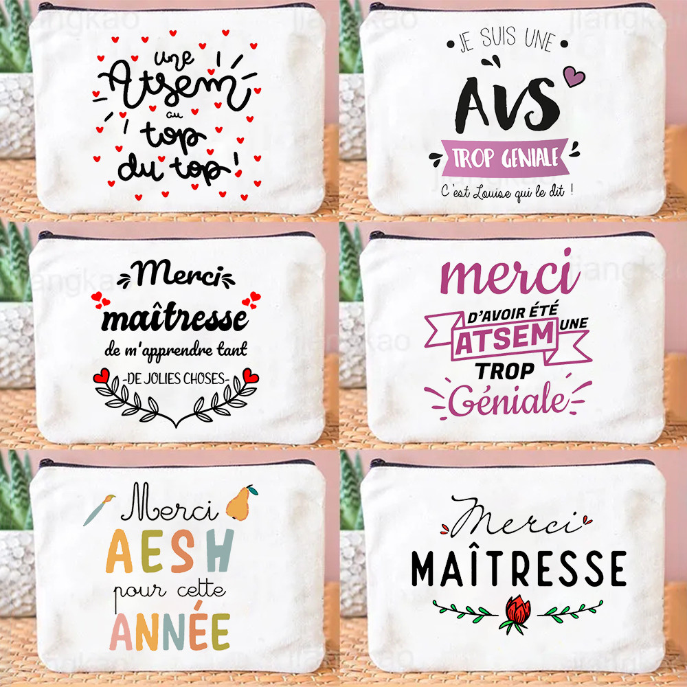 

French Printed Makeup Bag Travel Neceser Travel Toiletry Organizer School Pencil Bags Graduate Gift for Maitresse Atsem Aesh Avs