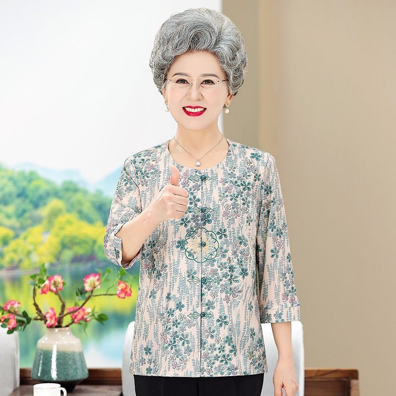 Orang tua kemeja musim panas baju kardigan gaun nenek baju tang setelan wanita tua blus blus pakaian