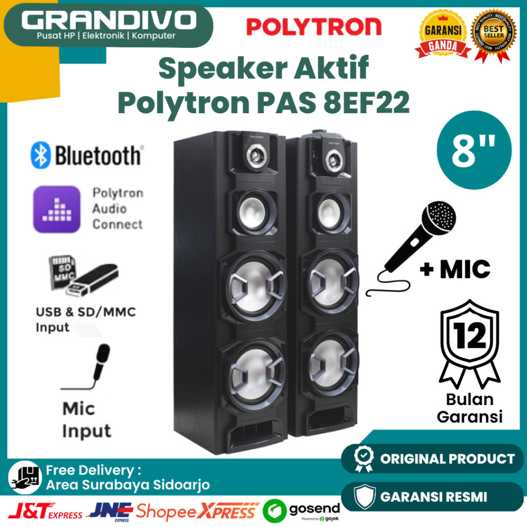 Speaker Aktif Bluetooth Polytron 8 Inch Speaker Polytron PAS 8EF22 Garansi Resmi Polytron - Grandivo