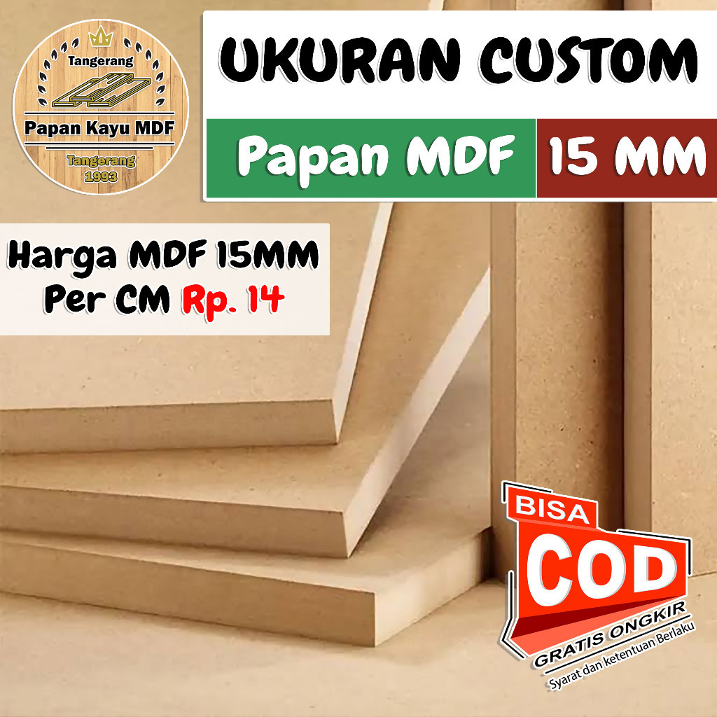 Kayu Papan MDF Ketebalan 15MM Ukuran CUSTOM (Per CM) MDF BOARD MURAH.