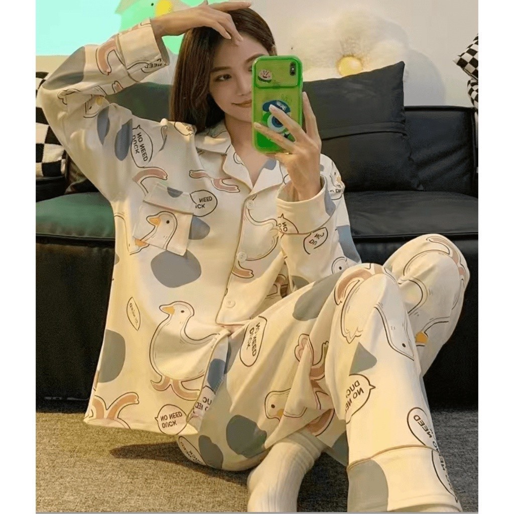 Piyama Wanita Hijab Friendly 2 in 1| Baju Tidur Wanita  | Setelan Lengan Panjang Celana Panjang | Pa