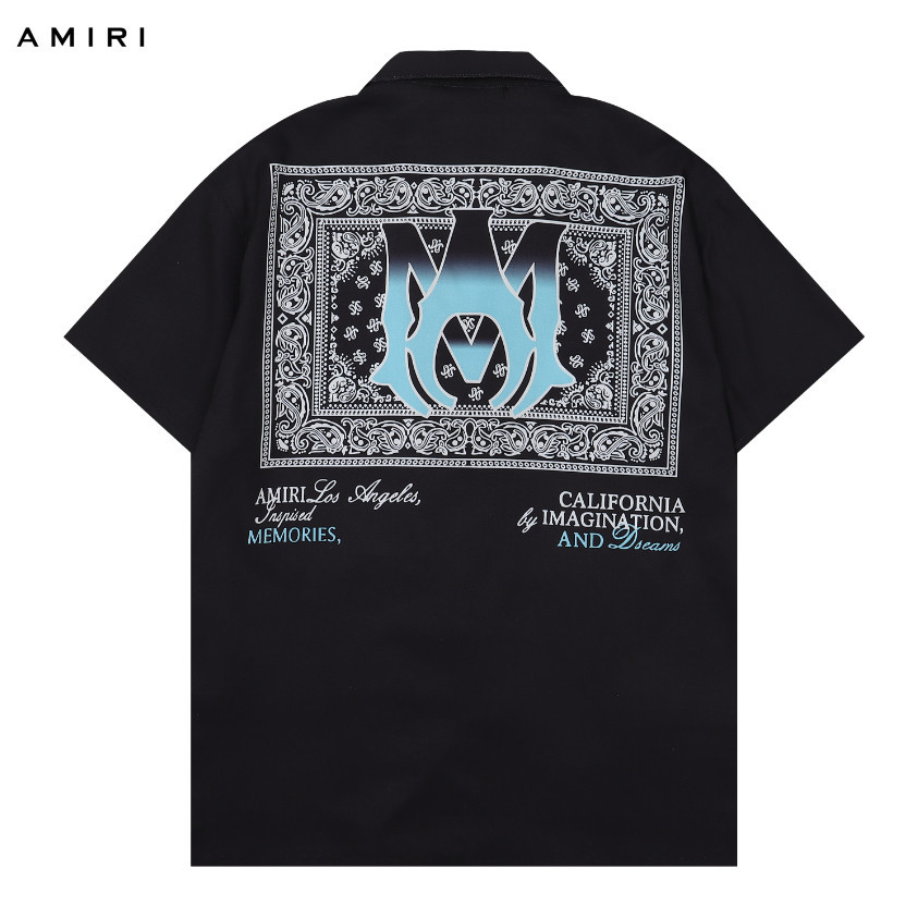 2023 Amiri Polo Men Stripe Summer Short Sleeve Loose Buttons Hawaiian Casual Shirt Fashion Clothes D