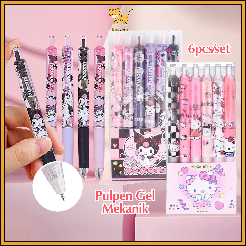 

ID Bevavar 6pcs/set Pulpen gel mekanik 0.5mm Ballpoint karakter lucu Pena Bolpoin Mekanis Kartun
