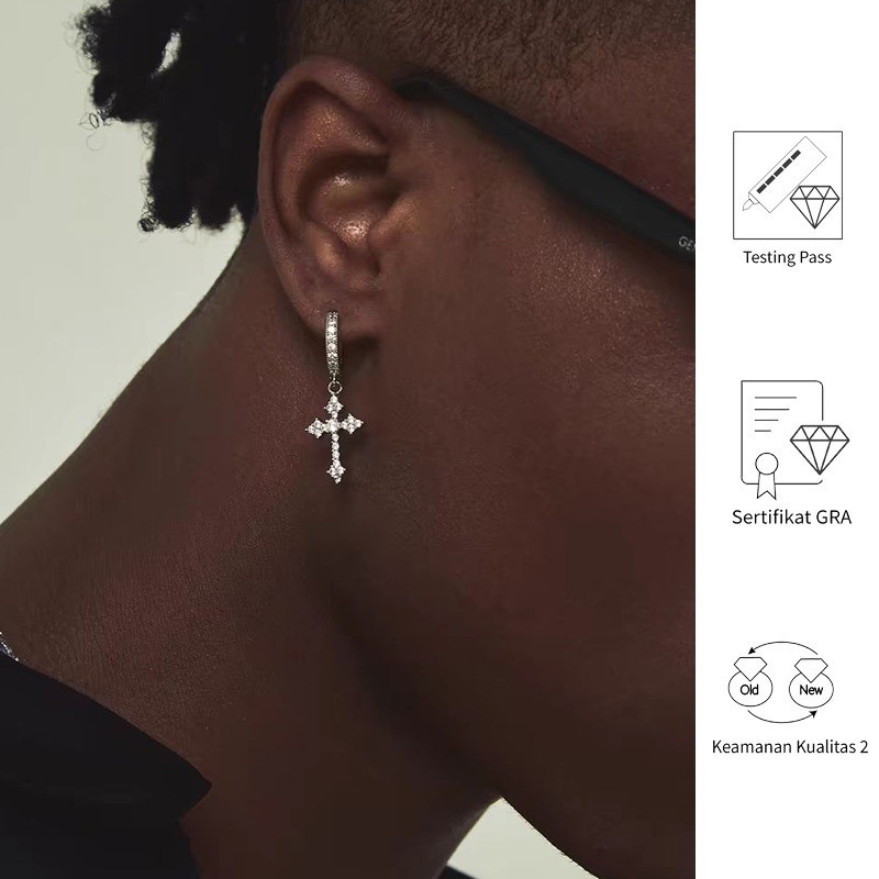 FULIN Aksesori Wanita Anting Silang Moissanite Sertifikat GRA