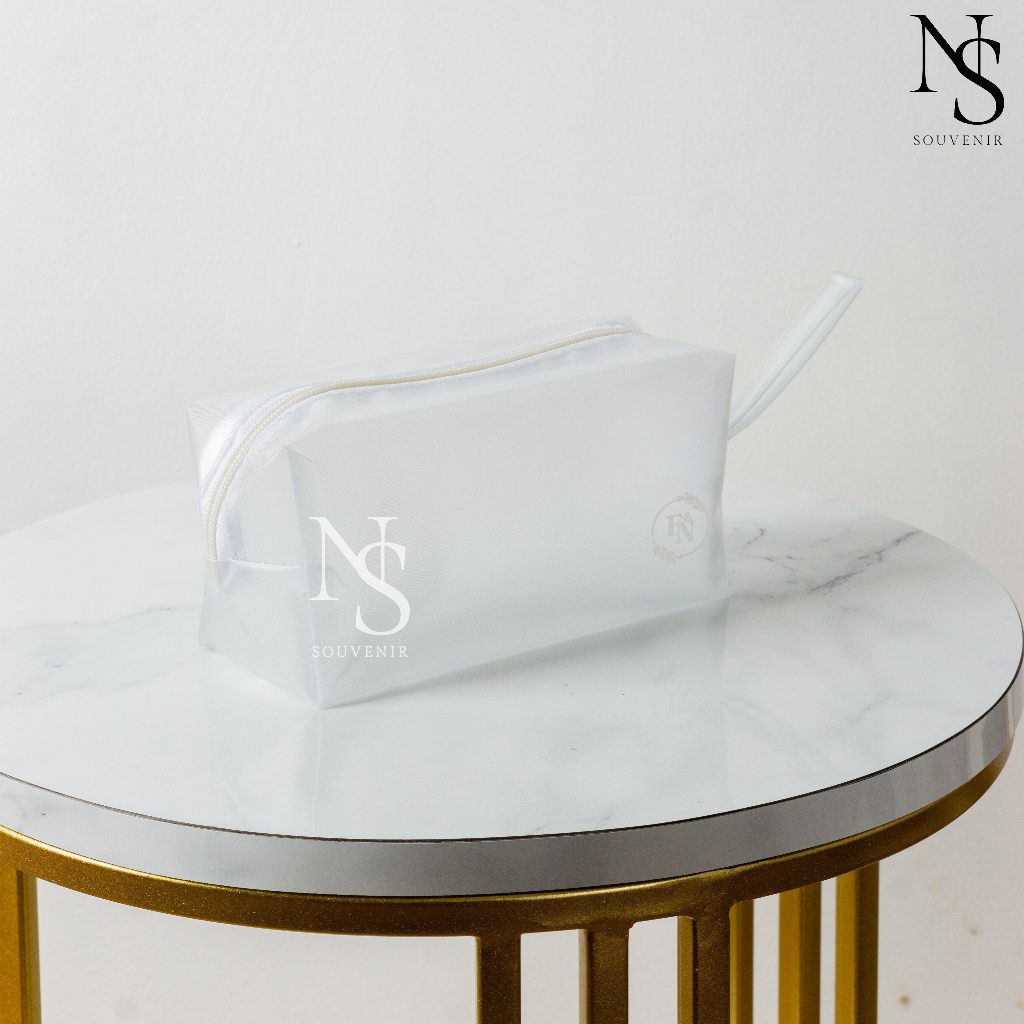 Sovenir pernikahan pouch kubus jelly buram besar kecil pouch make up sablon boxy kotak kubus ms glow