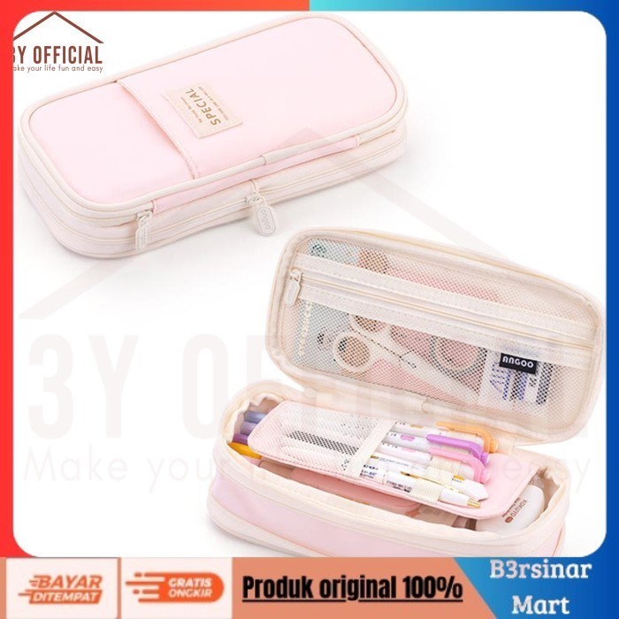 

[BAYAR DI TEMPAT] PROMO 3Y Angoo Collapsible Pencil Case kotak pensil aesthetic Pink COD