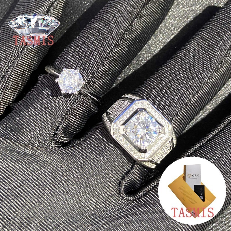 TASMIS Cincin Pasangan Pria dan Wanita Ring Pernikahan Mewah Platinum Moissanite Stok