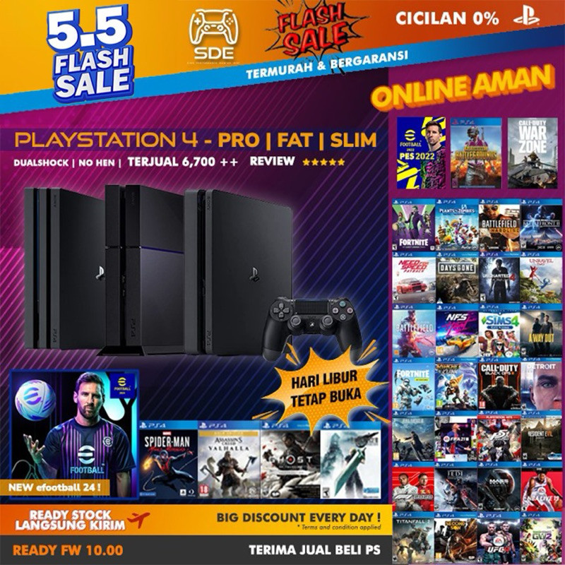 PLAYSTATION 4 PS4 PRO / SLIM / FAT BISA ONLINE 500GB/1TB PES23 FIFA 23 GARANSI MESIN ps4 slim fat pr