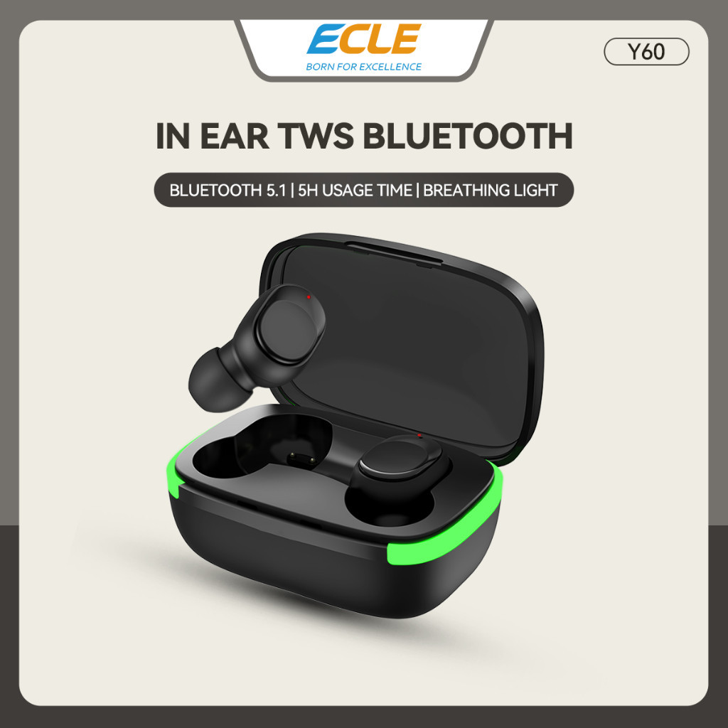 PRODUK TERBARU # ECLE Y60 TWS Earbuds Bluetooth Music Earphone Sports Headset Bluetooth HiFi Stereo 
