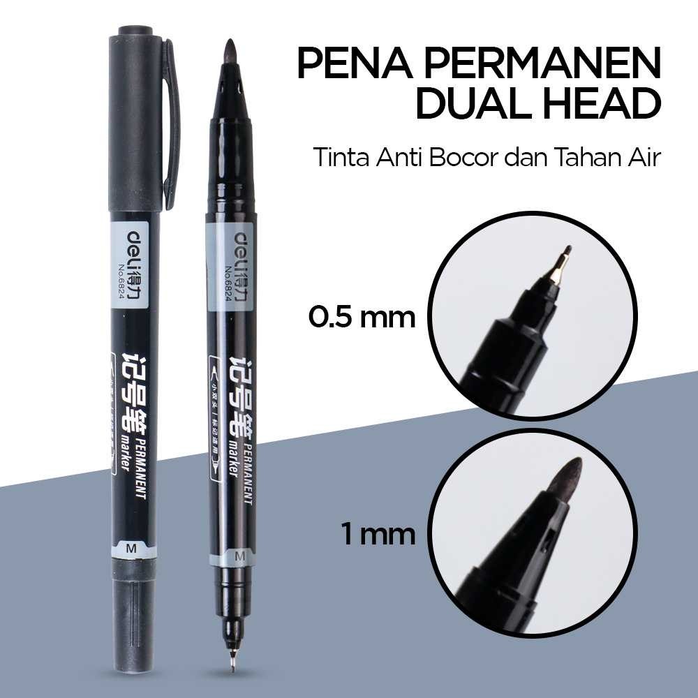 

Deli Pena Permanen Dual Head Tip Marker Pens Waterproof - 6824 -TC2