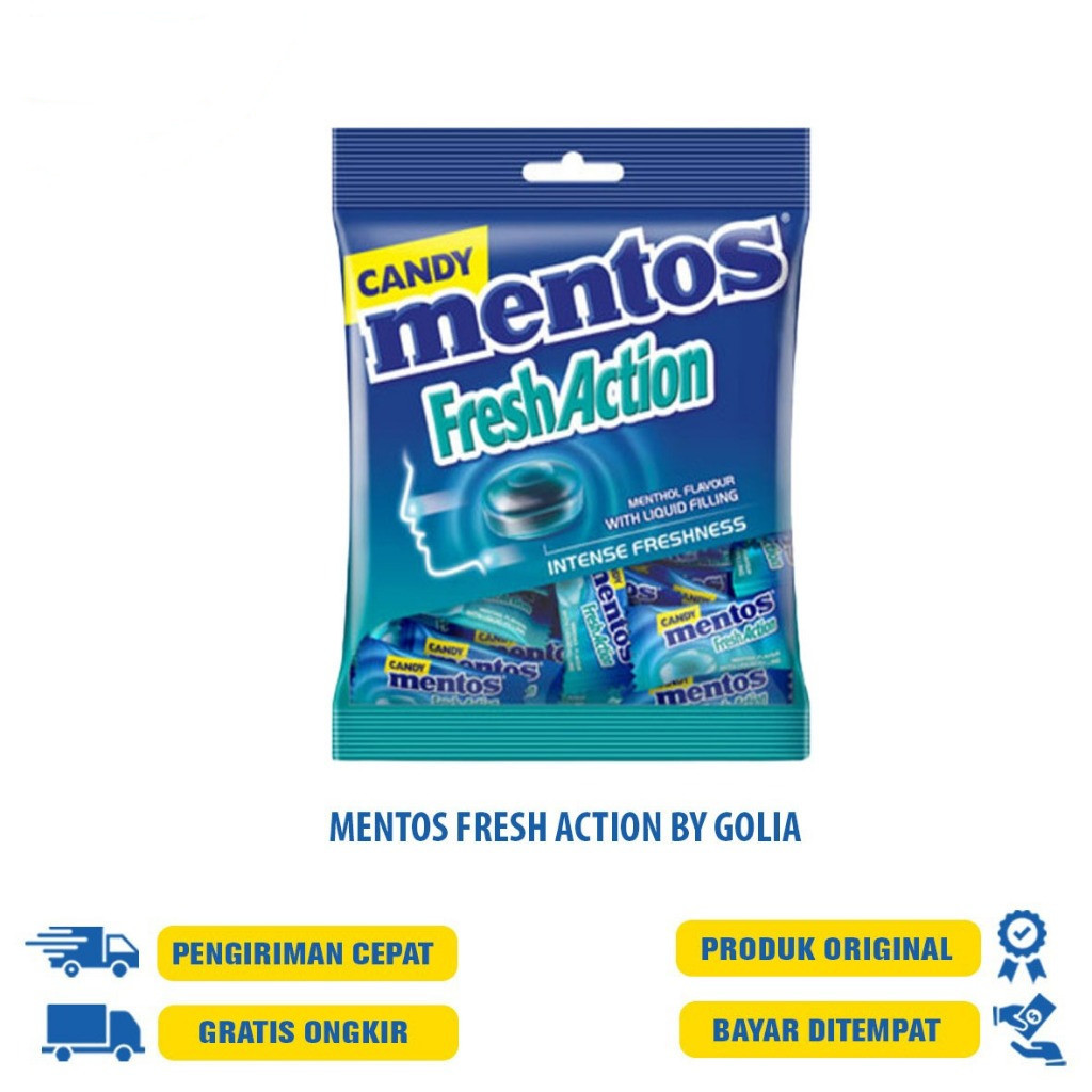 

PERMEN MENTOS FRESH ACTION BY GOLIA/MINT BAG 50'S/FRUIT BAG