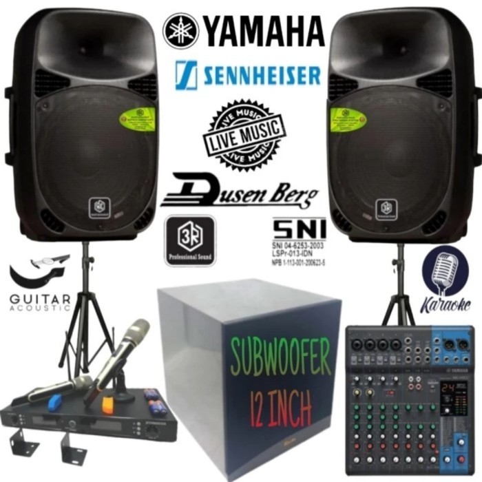 Sound Aktif 3R 15 Inch + Subwoofer 12 Inch Mixer Yamaha 2 Mic Wireless