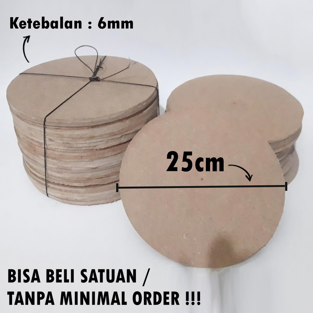 Papan Kayu mdf polos bulat lingkaran diameter 25 cm tebal 6 mm bahan kreasi jam dinding dan hiasan d