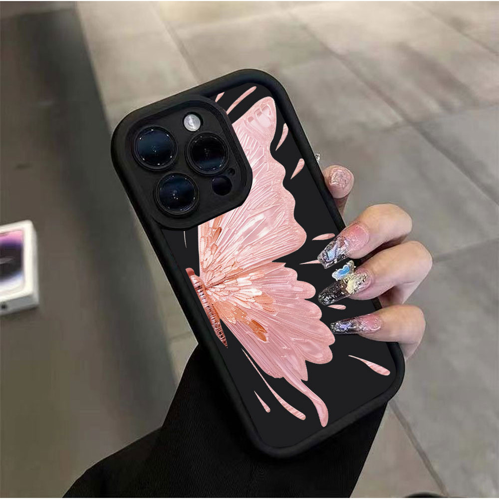 Casing hp iPhone 11 15 13 12 14 Pro Max XR iPhone 7 Plus 8 6 6S XS Max Rose Gold Butterfly Case