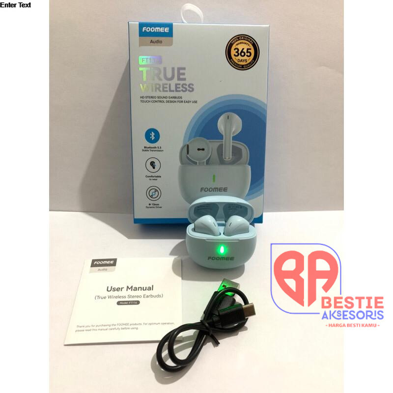 Foomee FT116 True Wireless Headset Bluetooth HD Stereo Earbuds Touch Control