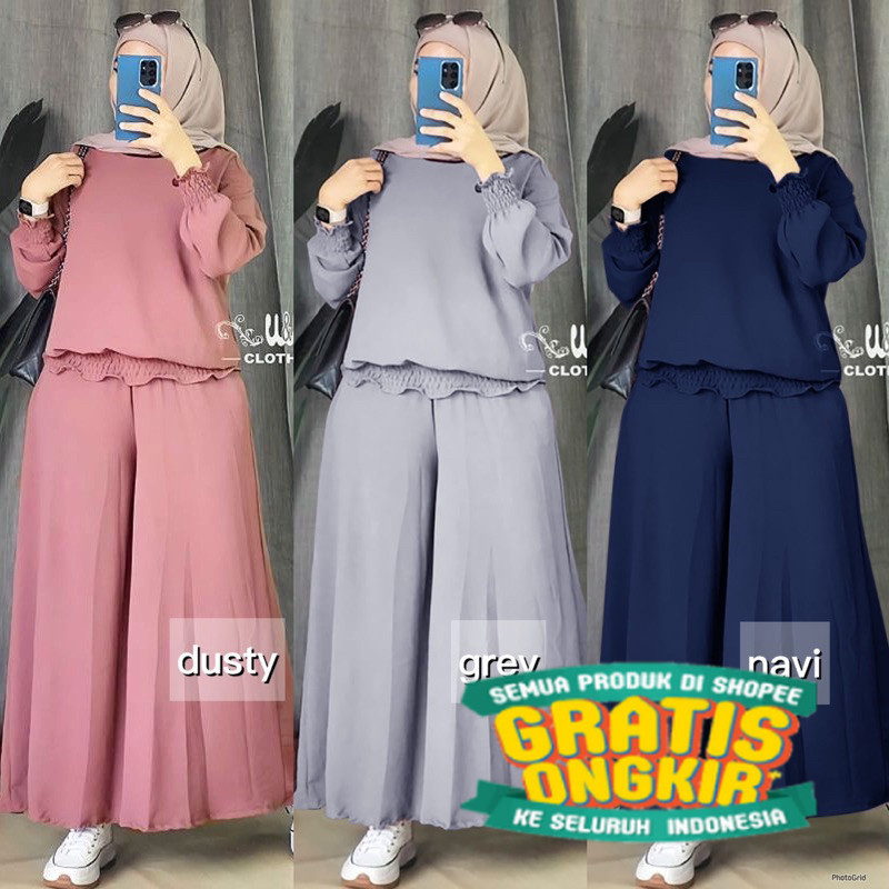 AM - Heba Set LD110 SetCel Kulot Crinkle Setelan Wanita Crinkle / Agnes Set / 555-7217/ Menyala