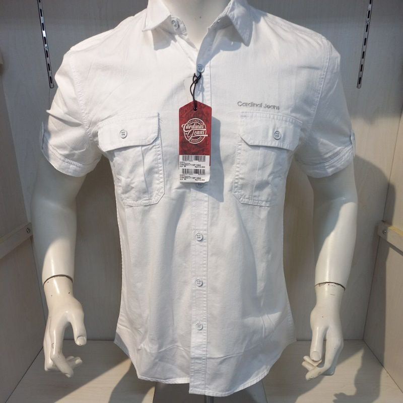 KEMEJA PUTIH LENGAN PENDEK CARDINAL JEANS #ORIGINAL / CAKAI 01719P 08A (SLIM FIT)
