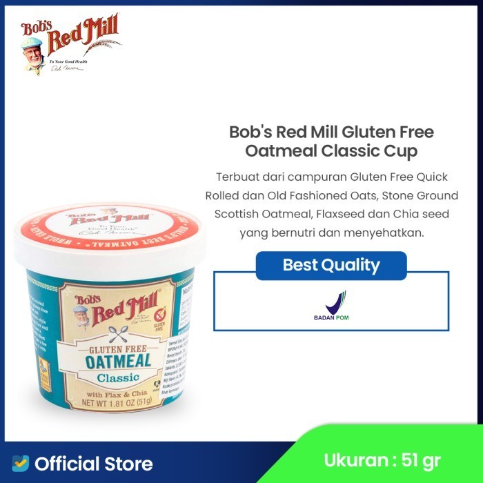 

Terbaru- Bob's Red Mill Gluten Free Oatmeal Classic Cup 51 gr - exp jauh