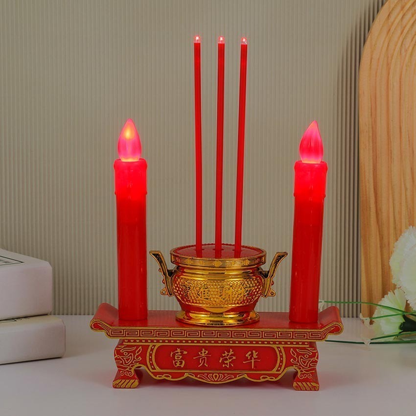 Lampu Lilin Led Lampu Dupa Hiolo Set Listrik Tempat Dupa Hio Elektrik Baterai Lampu Led Lilin