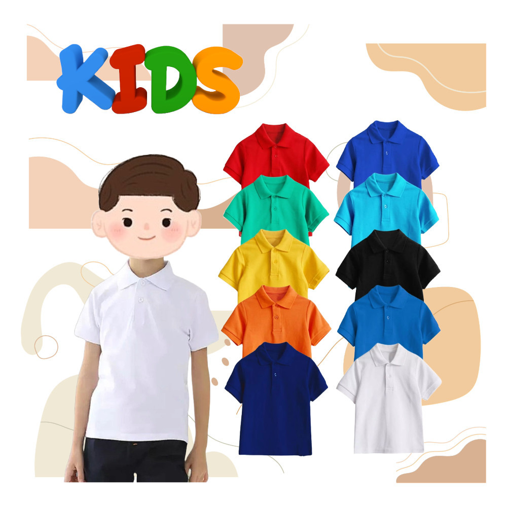 KAOS POLO SHIRT ANAK LAKI LAKI PEREMPUAN UNISEX BAJU LENGAN PENDEK KERAH POLOS WARNA HITAM PUTIH COK