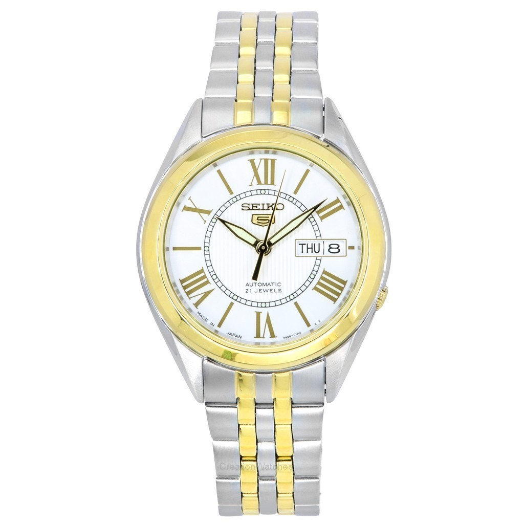Jam Tangan Pria Seiko 5 Two Tone Stainless Steel Silver Dial 21 Jewels Automatic SNKL36J1 MADE IN JA