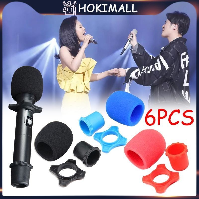 2Set Ring+Busa Mic Karaoke Karet Cover Pelindung Ring Mic Holder Mikrofon Wireless Microphone Wirele