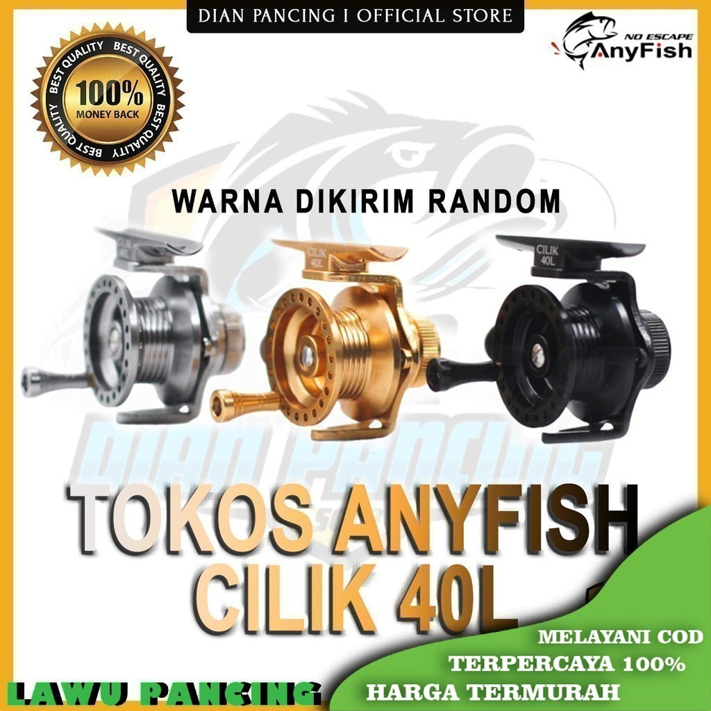 Reel Tokos Logam Anyfish Cilik 40L Reel Pancing Tokos Handle Kiri Full Metal - Gold