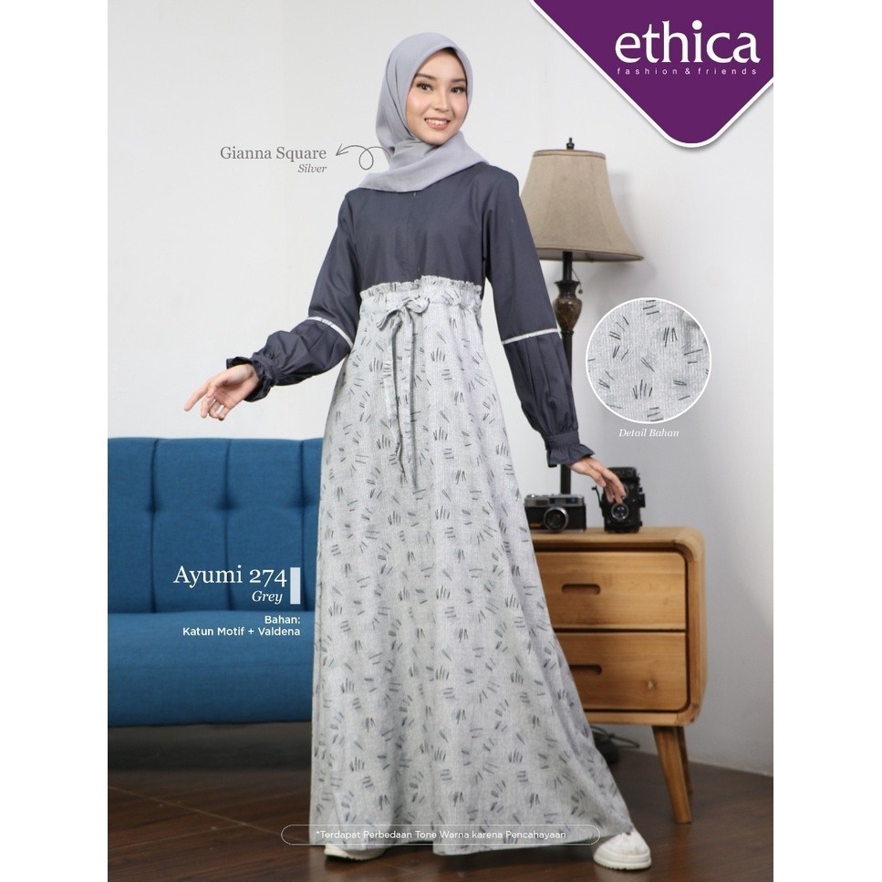 Ethica Original - AYUMI 274 SAND AYUMI 274 GREY GAMIS ETHICA BUSUI FRIENDLY BAHAN KATUN MOTIF + VALD