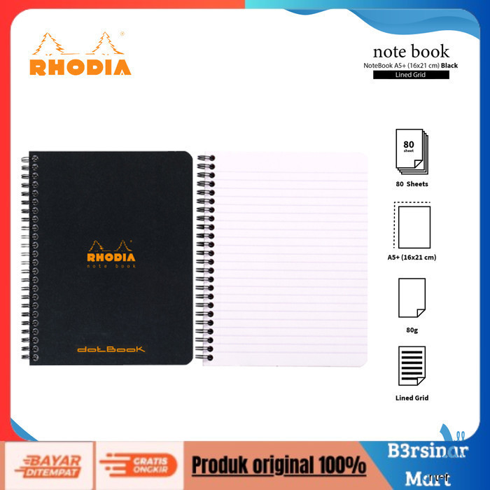 

[KUALITAS TERBAIK] Buku Catatan Rhodia A5 Plus Wirebound Coated Card Cover Notebook - LINED BLACK