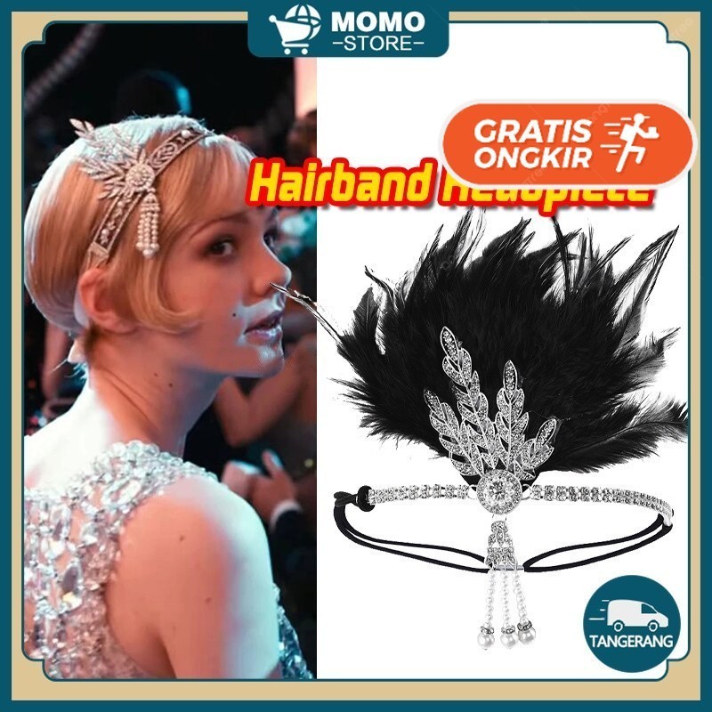 Terlaris ~Headpiece Gatsby / Headpiece Bulu Flapper Hiasan Kepala Pesta / Mahkota Flapper Bulu Bros 