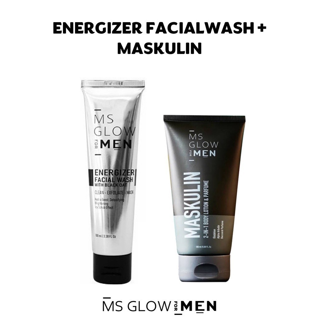 Ms glow men Facial wash+Maskulin/sabun muka dan body lotion pria msglow men cowok