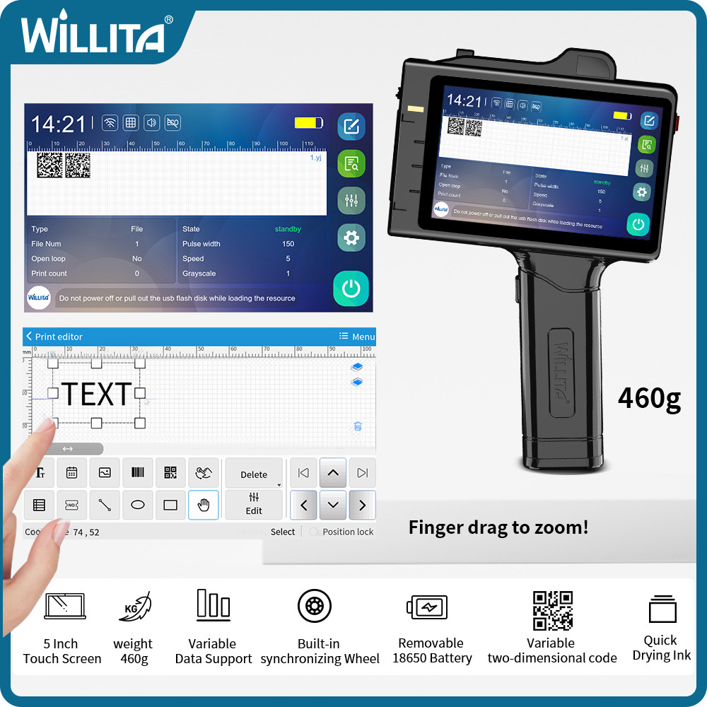 

Willita Portable Handheld Inkjet Printer Gun Production Date Barcode Expiry Code Machine Batch Number QR Permanent Quick Drying