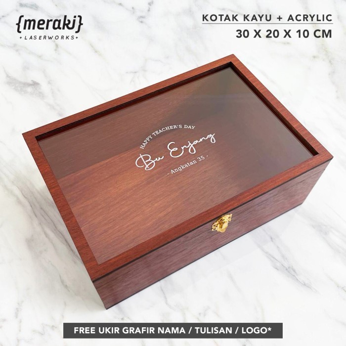 

FREE UKIR GRAFIR / Kotak Kayu Acrylic 30x20x10 Engsel / Wooden Box Kayu Custom Nama Logo Tulisan / Box Hampers / Kotak Penyimpanan Serbaguna