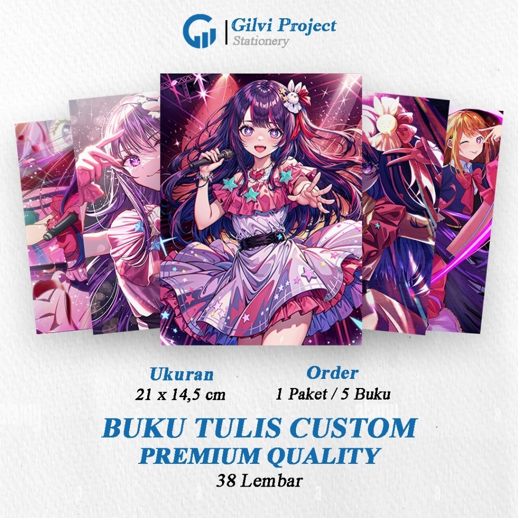 

Buku Tulis Sekolah Custom Tema OSHI NO KO Bergaris 38 Lembar 1 Pak Isi 5 Buku/ Buku Tulis Anime/ Buku Aesthetic/ Buku Catatan