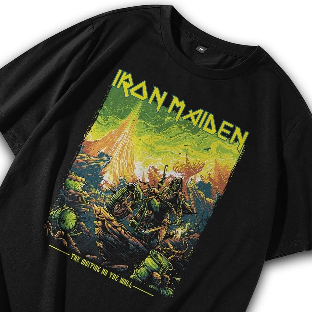 . V.ID Kaos Uniseks Kaos Musik / Tshirt Band Iron Maiden Writing / Metal Punk Rock  Atasan Vintage T