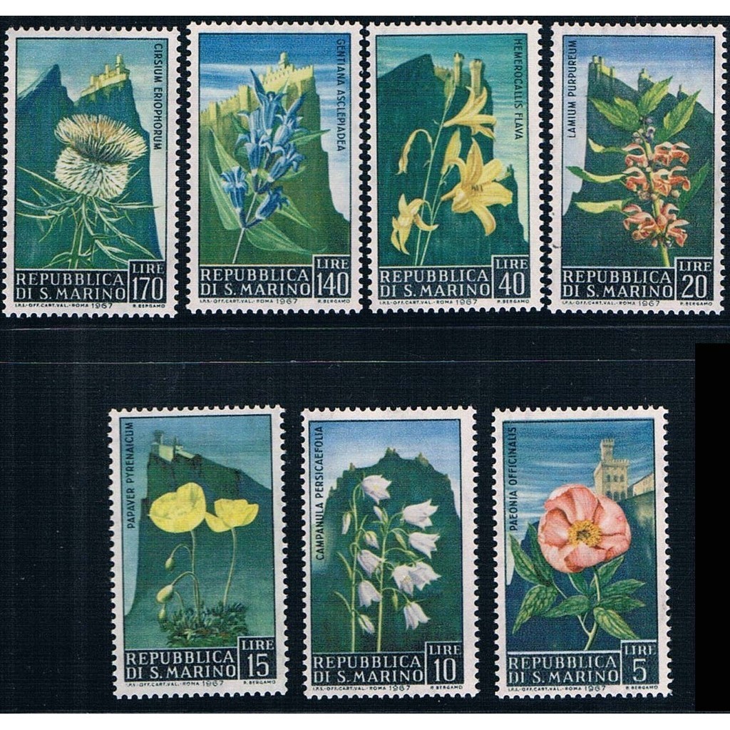 

7Pcs/Set New San Marino Post Stamp 1967 Flowers Stamps MNH