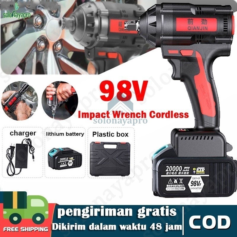 98VF Cordless Mailtank Mesin Bor 1/2"  Cordless Impact Wrench 98V Brushless 98V Bor Obeng Kunci 98 V