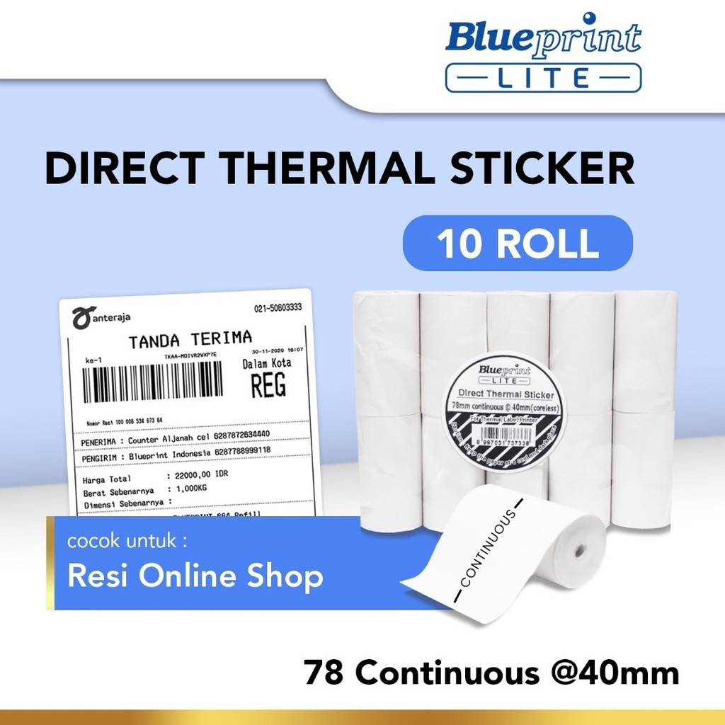 

78x40 (1 PACK) Resi Label Pengiriman Kertas Thermal Sticker Barcode BLUEPRINT Stiker ≈ 80mm < A6