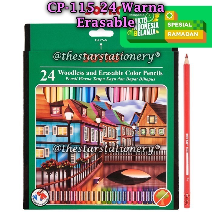 

(1 Set Isi 24 Warna) GROSIR Pensil Warna Joyko CP-115 24 Warna Erasable / Erasable Color Pencils Joyko CP115 24 Warna / Joyko CP 115