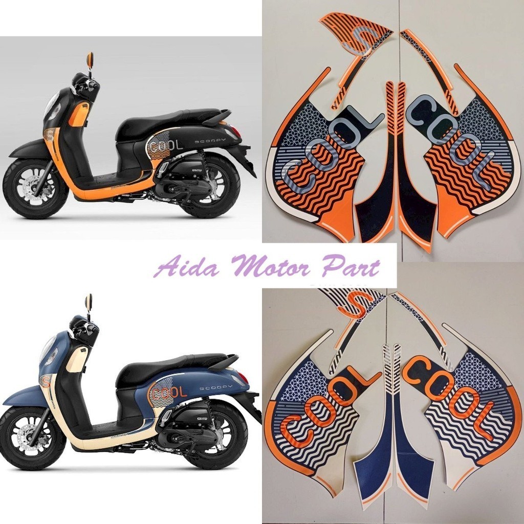Striping Stiker Polet list motor Honda Scoopy 2021 2022 sporty fashion hitam black blue biru cream c