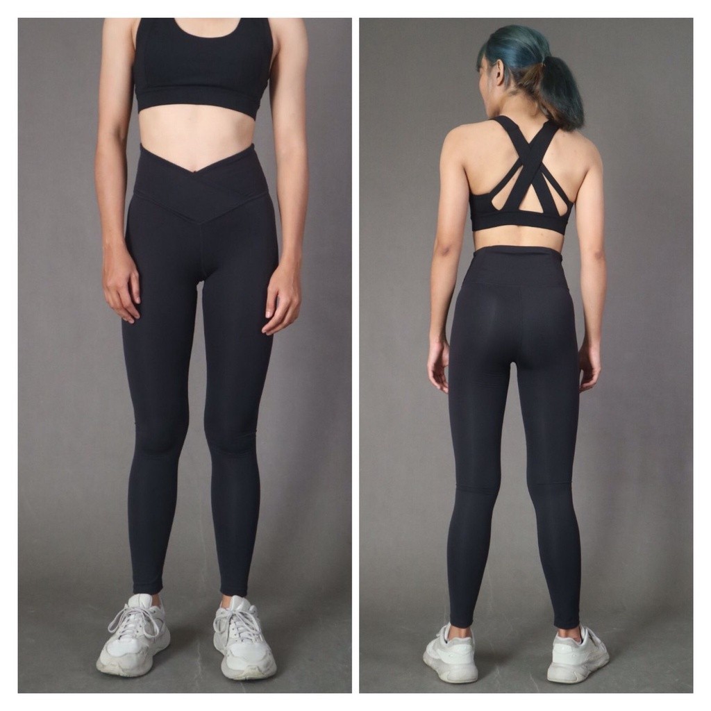 Celana Legging Sport Olahraga Wanita Anko Front V Legging Pants High waist Yoga Black