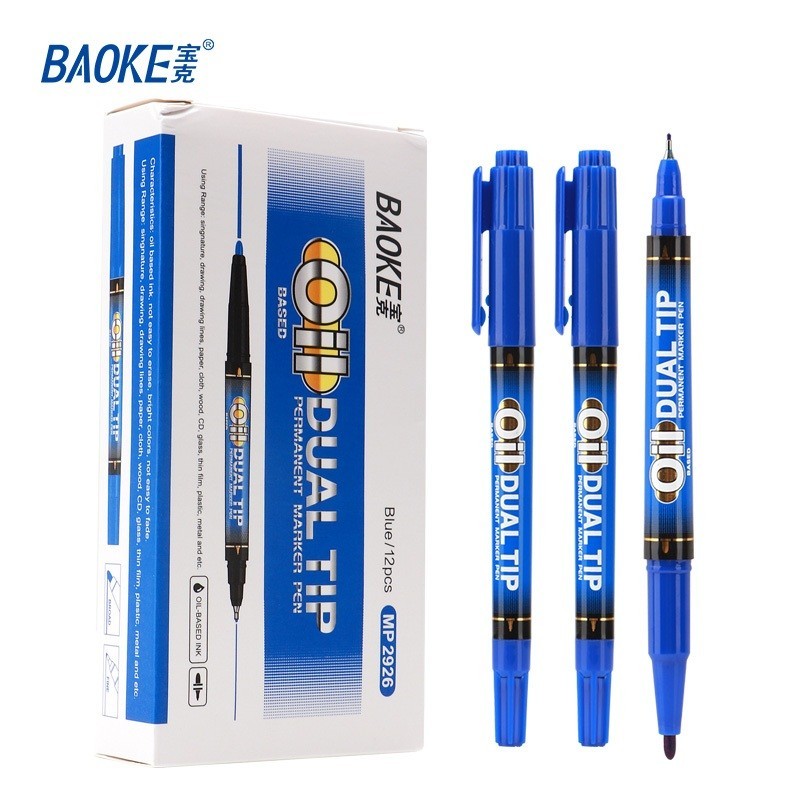 

BAOKE 12pcs/box Spidol Permanen 2 Warna Ujung Ganda Spidol Berbasis Minyak Permanen MP2926