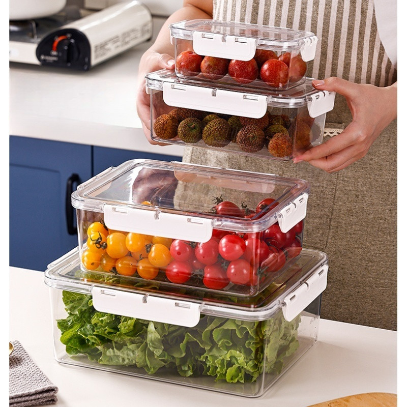 Kotak penyimpanan segar dengan saringan untuk buah-buahan kering, sayuran, dan tutup