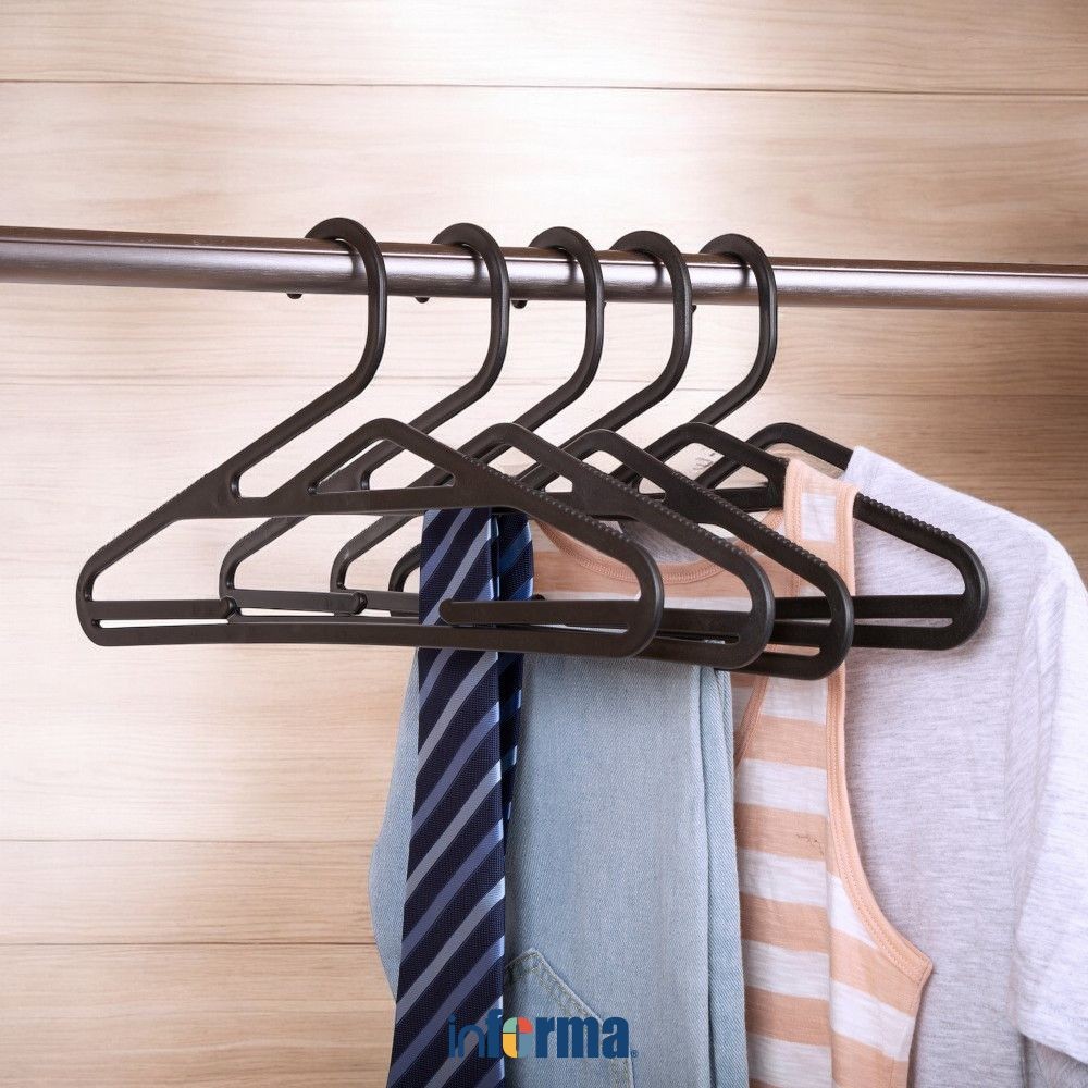 Informa 41 cm Set 10 pcs Eazy Hanger Baju Plastik - Hitam Henger Gantungan Baju Serbaguna Shirt Hook