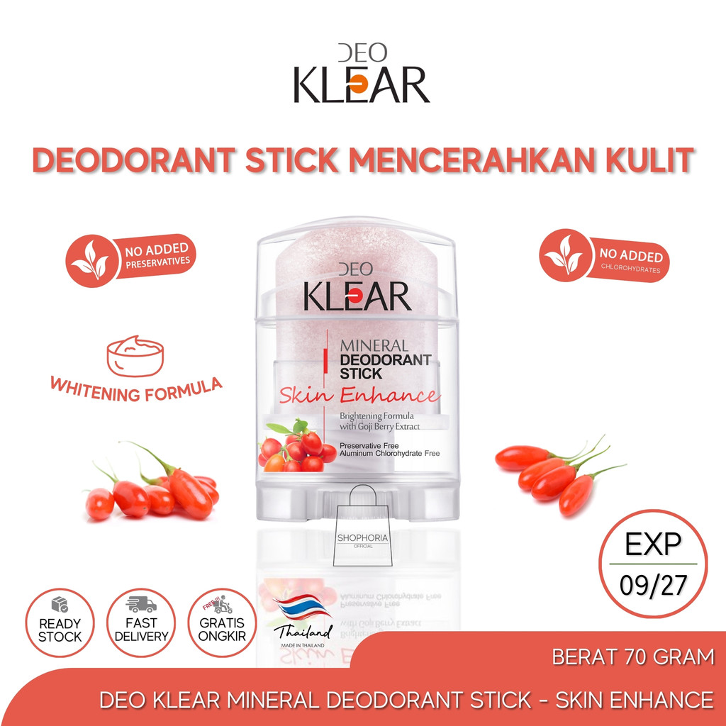 Deo Klear Mineral Deodorant Stick Skin Enhance Whitening Formula Berat 70 Gram Original Thailand Deo