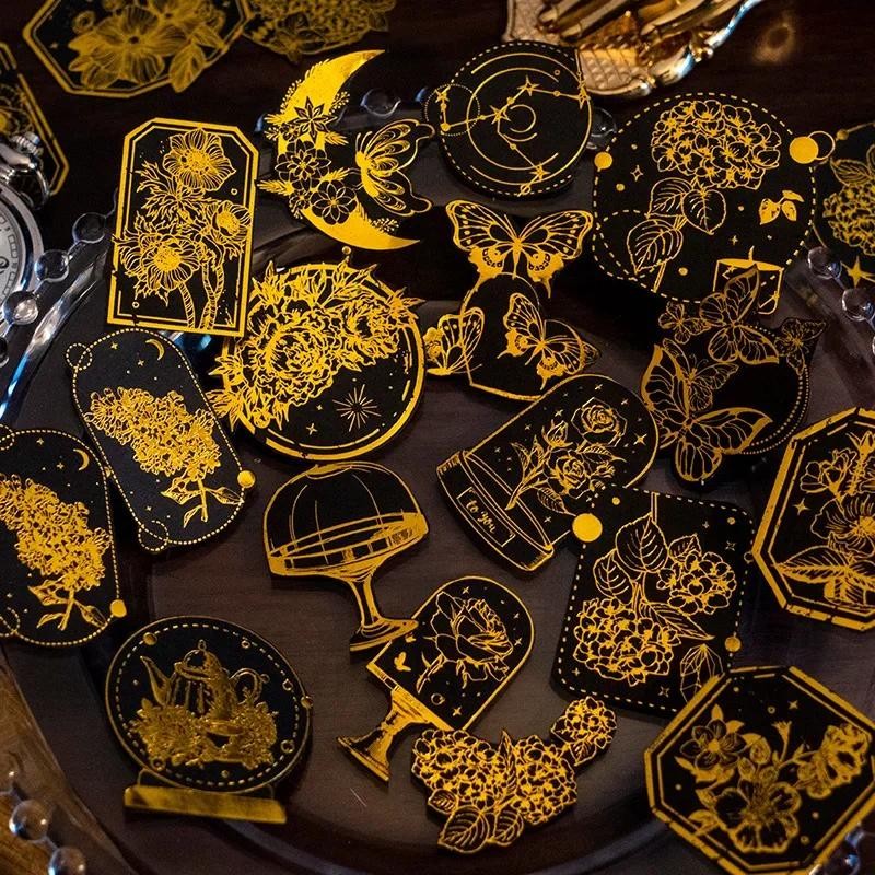 

6 Sheets/pack Meteor Garden Black Card Gold Gilded Long Stickers Collage Handbook Jotter Journal Scrapbook Decorative Materials